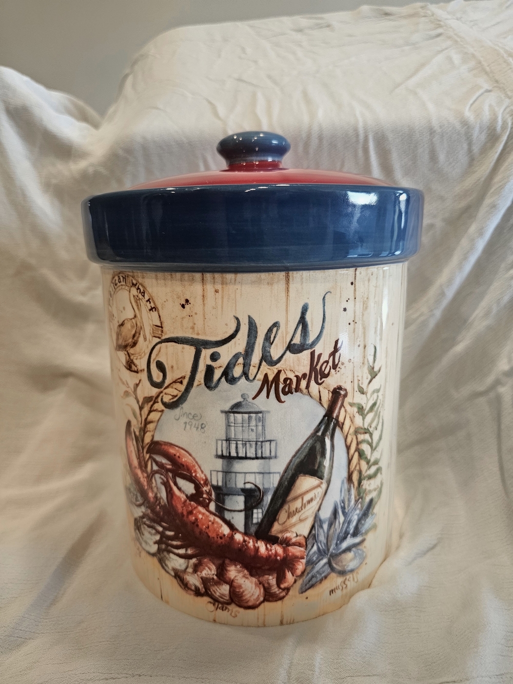 Certified International "Seaside Market" Ceramic Canister Jar by Geoff Allen